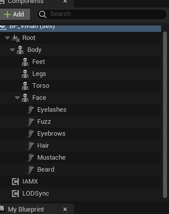 The IAMX component added to a character Blueprint in Unreal Engine